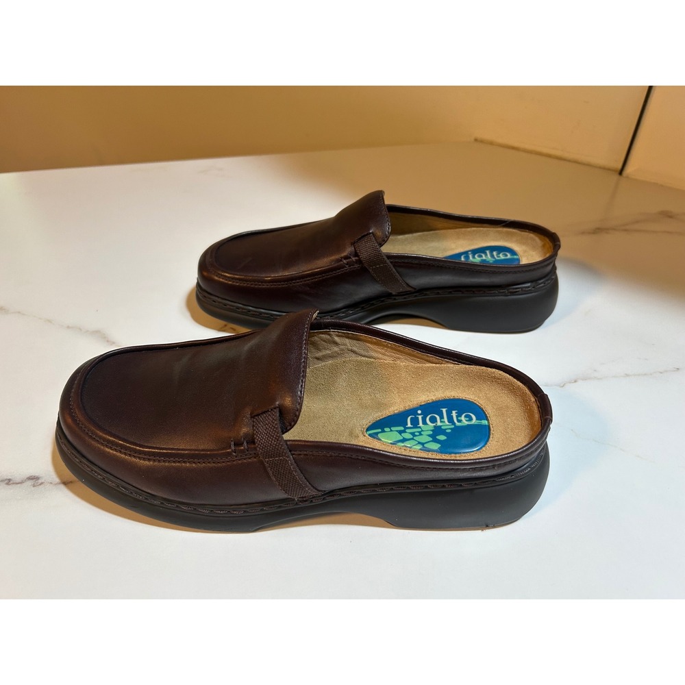 Rialto Mesa Brown Leather Clogs Mules Slip On Shoes D2028 Size 9M